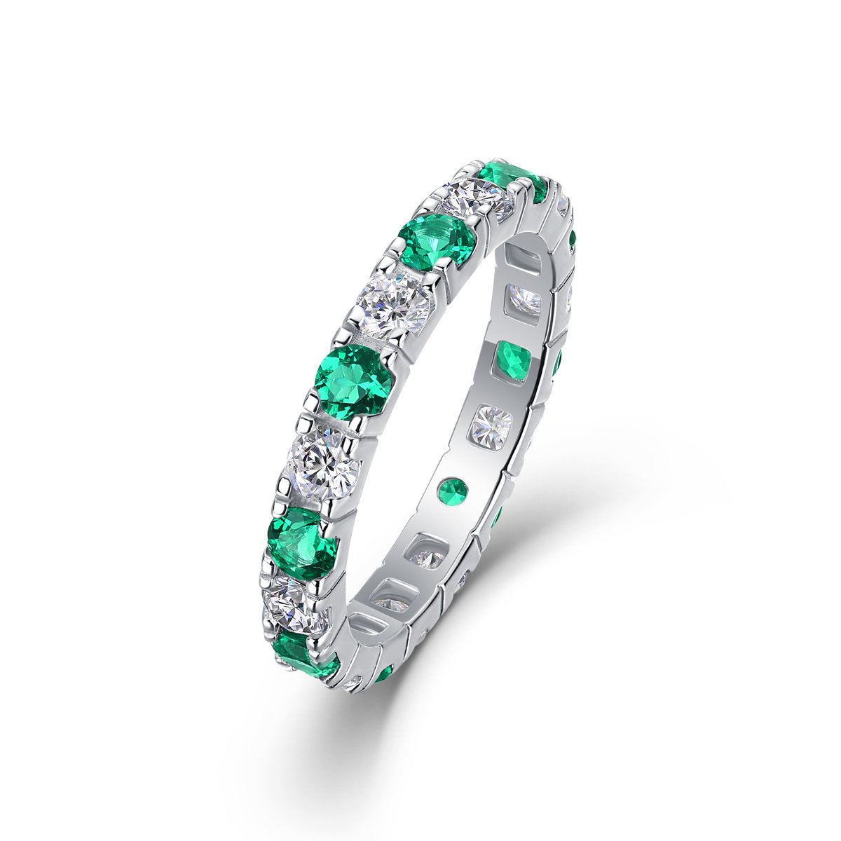 S925 Silver Platinum Eternity Ring | Green & White Gemstone Stackable