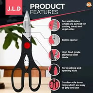 Detailed product features diagram showing all integrated tools and stainless steel construction
