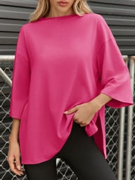 Fisoew Women's Oversized T-Shirt with Side Slits | Loose Fit Gym Tee — view 13