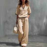 Cotton-Linen V-Neck Shirt & Pants Set | Casual Comfort — view 9