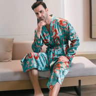 Men's Ice-Silk Dragon Print Long-Sleeve Loungewear Nightgown | Cooling Robe — view 10