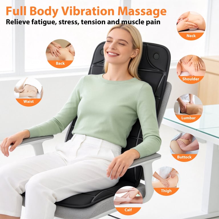 Vibration massage mat with accessories, storage bag, car charger, and earplugs included