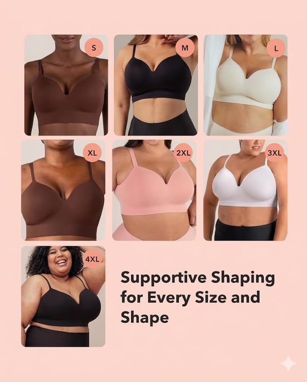 Diverse women wearing wireless bra in various colors demonstrating seamless shaping