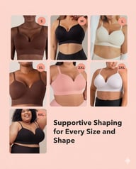 Collage of diverse women wearing wireless shaping bra in multiple sizes and colors