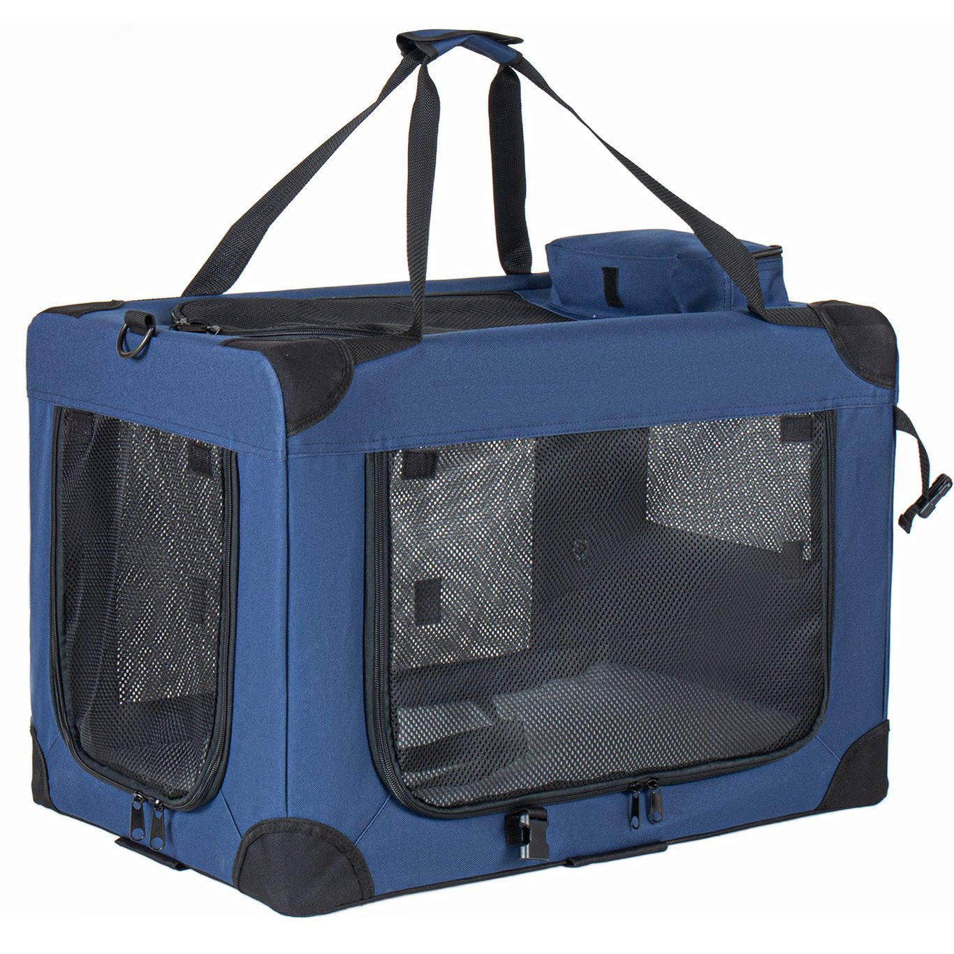 32   Soft Dog Crates Kennel, 3-Door Portable Folding Pet Carrier With Mesh Windows, Straps And Fleece Mat For Dogs, Cats, Rabbits, Meeting The Needs For Indoor, Outdoor, And Travel Use, Dark Blue