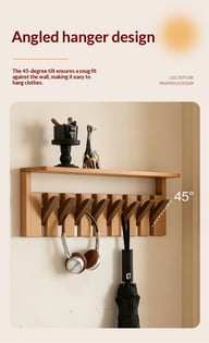Solid Wood Coat Rack with Piano Keys | Modern Wall Mount Storage — view 15
