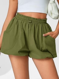 Women's High Waisted Bubble Shorts | Summer Casual Workout Puffy Shorts — view 11