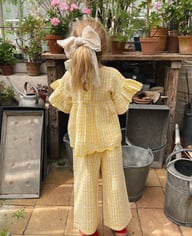 Yellow Plaid Ruffle-Sleeve Kids Set | Nordic Summer Outfit Girls — view 12