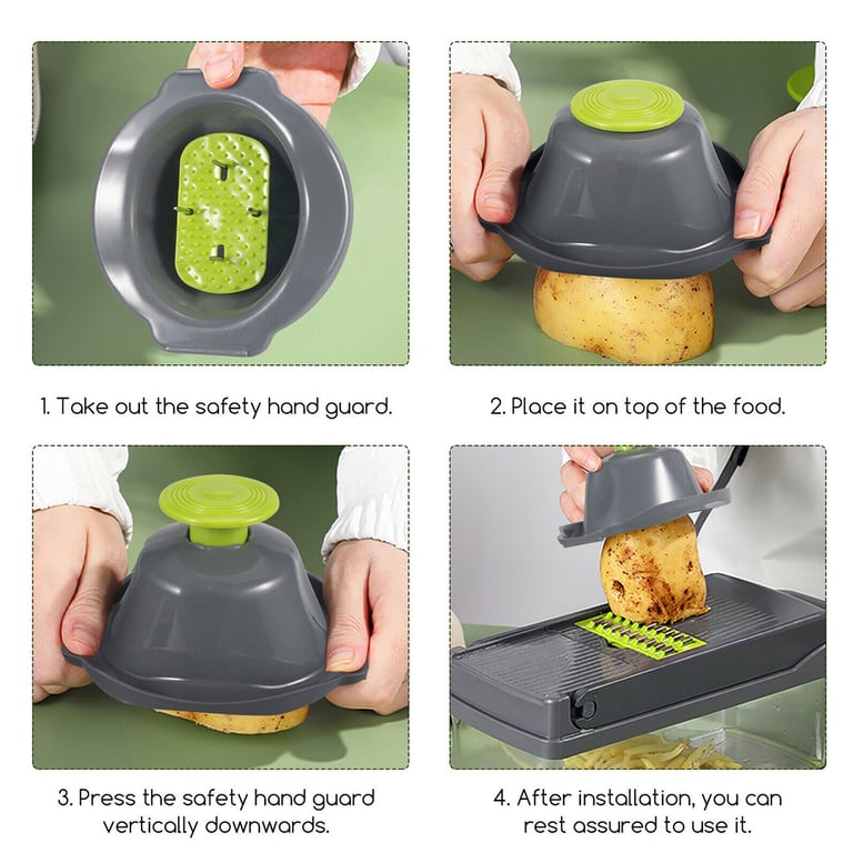 Durable stainless steel blades and food-grade plastic construction of vegetable dicer
