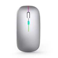Silver wireless mouse with color-changing light and Bluetooth USB receiver