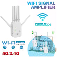 Dual-band WiFi signal booster with four antennas extending wireless range