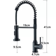 Dimensions of black 360 pull-out kitchen faucet with spray head and measurements