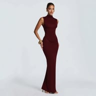 Women's Solid-Color Turtleneck Sleeveless Waist-Cinching Maxi Dress | Home & Kitchen — view 3