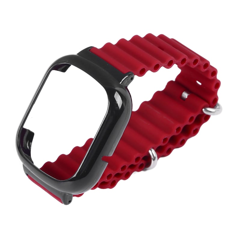 Frontal view of Honor 4 watch strap showing wine red silicone and black case design