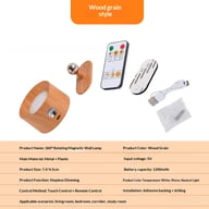 Wood grain magnetic LED wall lamp with three color temperatures and accessories included