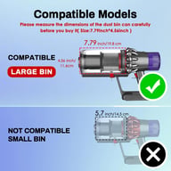 Dyson V10 large bin vacuum cleaner compatibility with dimensions and specs