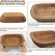 Solid Wood Hand-Carved Storage Tray | Rustic Home & Kitchen Decor — view 8