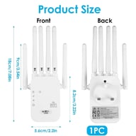 WiFi repeater dimensions and front-back views for placement planning