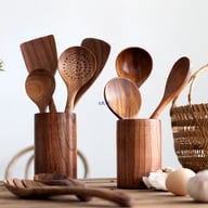 Acacia Wood Cooking Utensil Set with Holder | Natural Kitchen Tools — view 11