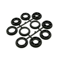 Multiple black plastic aperture reducers for universal bench grinder compatibility