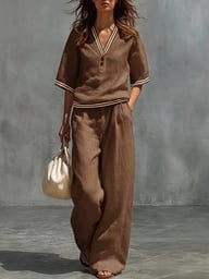 Cotton-Linen V-Neck Shirt & Pants Set | Casual Comfort — view 5