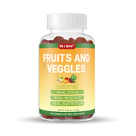 Ketogenic diet fruit and vegetable gummies in clear bottle with yellow-green label