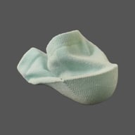 Close-up of light blue height-increasing sock showing rigid heel pad structure