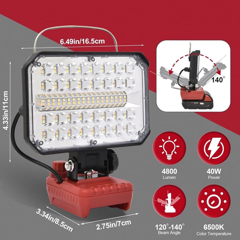 LED work light with metal handle and stable battery base