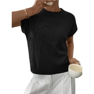 Jacquard Womens Knitted Short-Sleeve Flower Sweater | Soft Casual Top — view 10