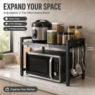 Black Extendable Kitchen Storage Rack with 6 Hooks | Home & Kitchen — view 5