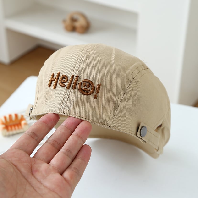 Children's Embroidered Smiling Face Beret | Adjustable Soft-Top Cap