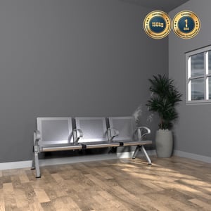 Home 6 Longarina em Alumínio e Aço Inox – 3 Lugares com braços