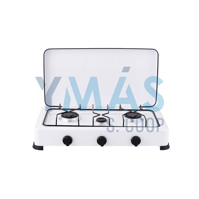 COCINA GAS 3 FUEGOS C/TAPA ESMALTADA BLANCA