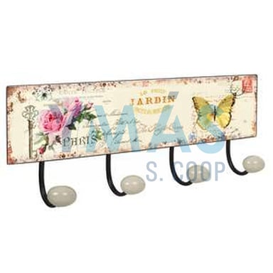 PERCHA PARED VINTAGE 4 POMOS PORCELANA CARTA