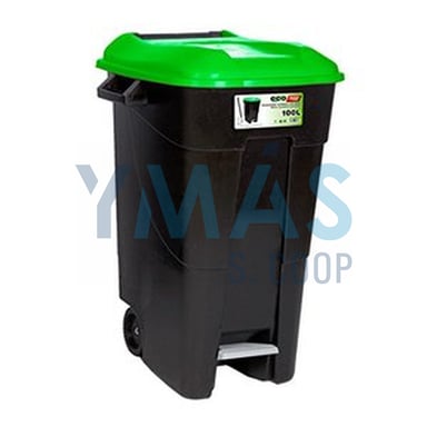 CONTENEDOR 100 L RUEDA Y PEDAL TAPA VERDE ECO