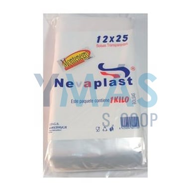 PAQUETE 1KG. BOLSAS TRANSPARENTE 12X25MM