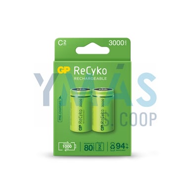 PILA RECARGABLE LR14 3000MAH 1.2V 2UDS RECYKO