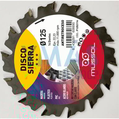 DISCO SIERRA MULTIUSO 125X22MM ANTIRETR. 14DIENTES