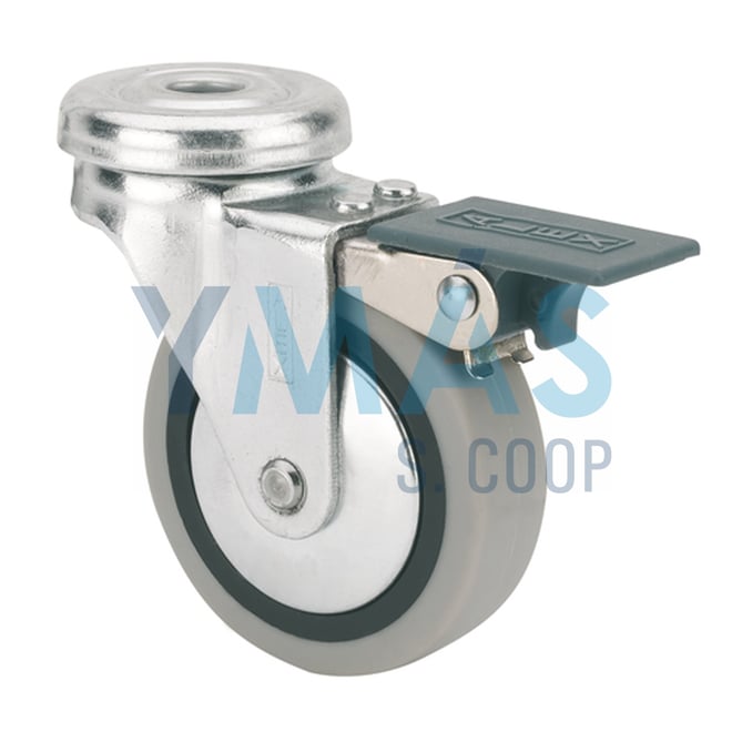 RUEDA GIRATORIA GOMA D60 GRIS 10MM 25KG C/FRENO