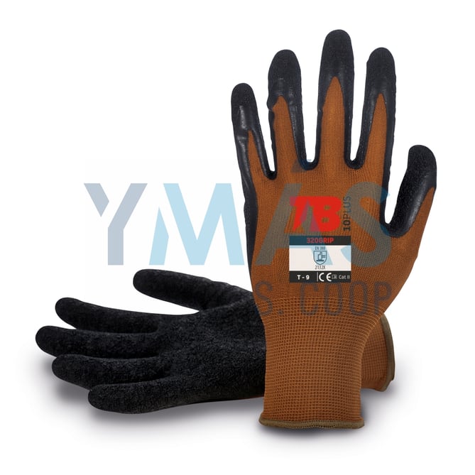 GUANTE NYLON LATEX RUGOSO EN PALMA MARRON 9