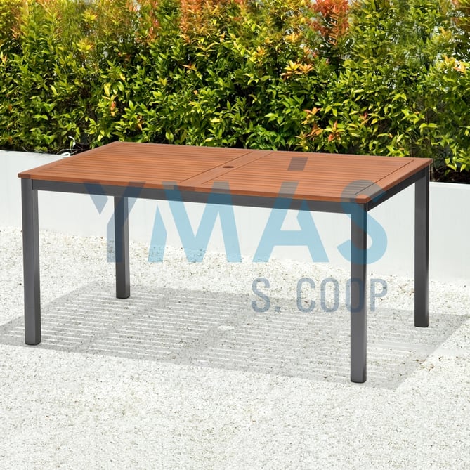 MESA NAPOLES MADERA EUCALIPTO Y ALUMINIO 150X90X74