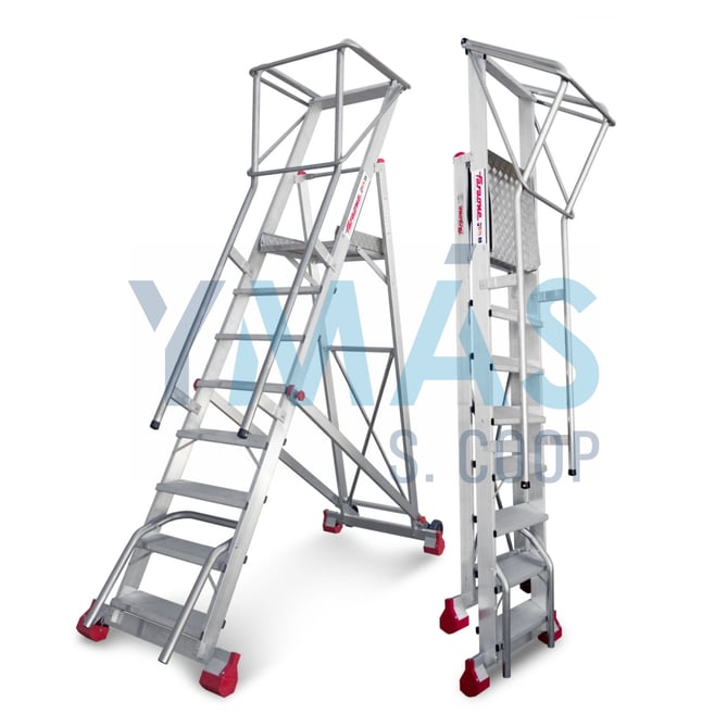 ESCALERA ALMACEN C/PLATAFORMA+RUEDAS 8 PELDAÑOS