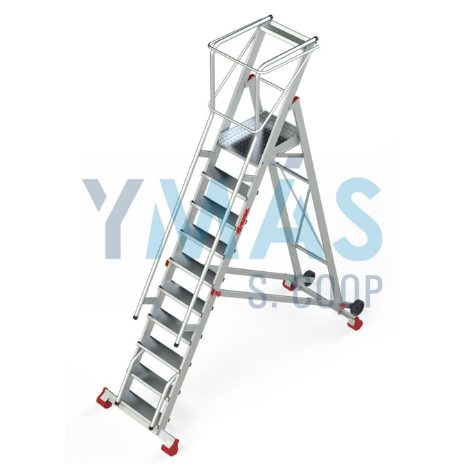 ESCALERA ALMACEN C/PLATAFORMA+RUEDAS 10 PELDAÑOS