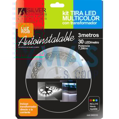 KIT TIRA LED RGB IP20 12V 7,2W 30.000H 3M C/MANDO