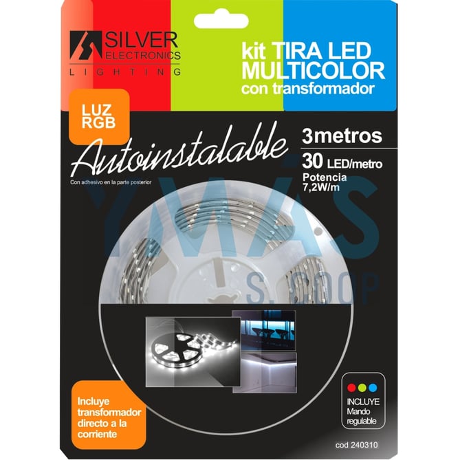 KIT TIRA LED RGB IP20 12V 7,2W 30.000H 3M C/MANDO