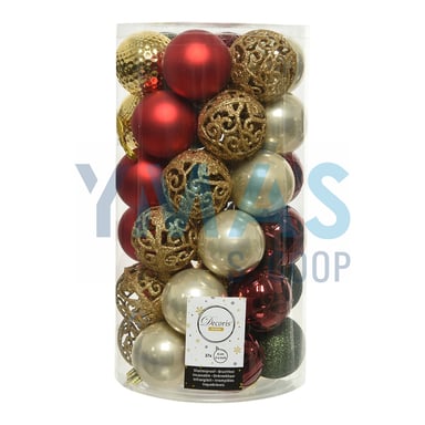 BOLAS ARBOL NAVIDAD DORADAS ROJAS Ø6CM 37 PIEZAS