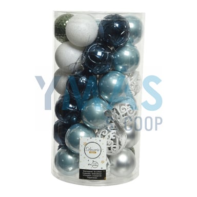 BOLAS ARBOL NAVIDAD AZULES BLANCAS Ø6CM 37 PIEZAS