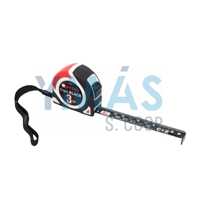 FLEXOMETRO BIMATERIA C/FRENO 3MX16MM TRIPLE BLACK