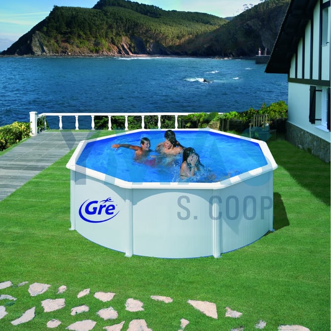 PISCINA ACERO DEPURADORA ARENA ESCALERA 350X120
