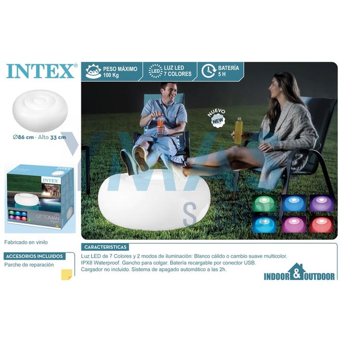 ASIENTO HINCHABLE OTTOMAN 86X33CM C/LUZ LED
